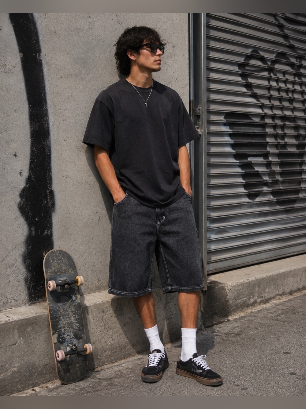 Y2K VTG PJ Mark Denim Baggy Carpenter Skate Shorts Dark Gray Streetwear Men's 36